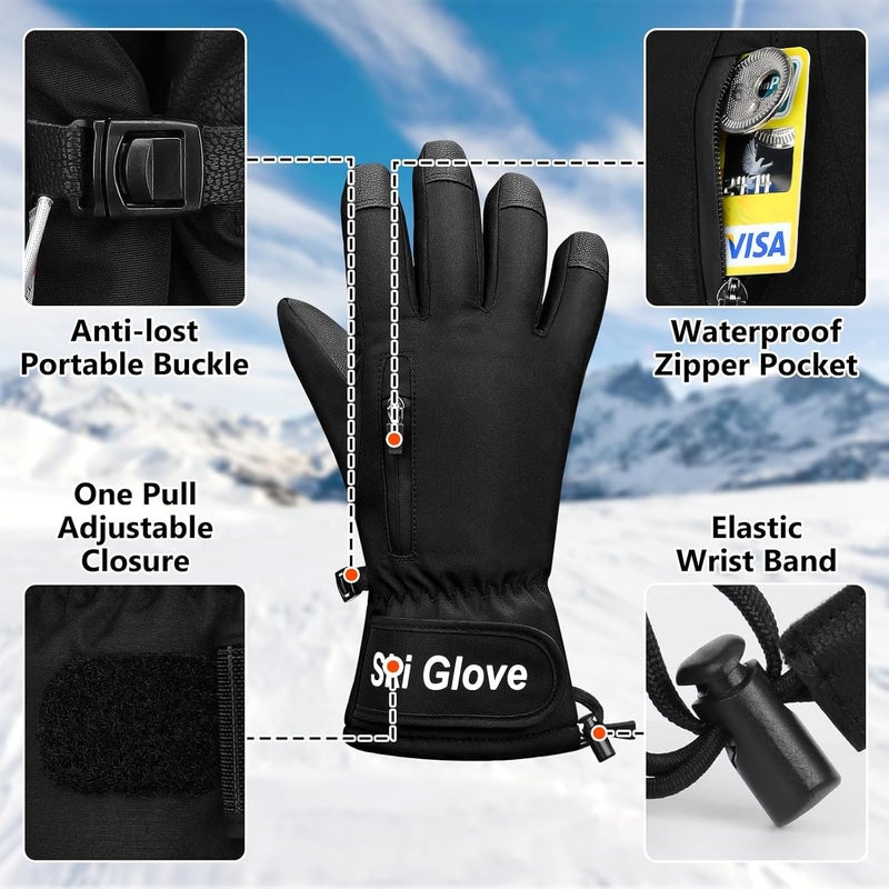 Odtmger Snow Gloves,Ski Gloves 3M Thinsulate Winter Warm and Waterproof Cold Weather Gloves-for Parent Boys Girls - Image 4